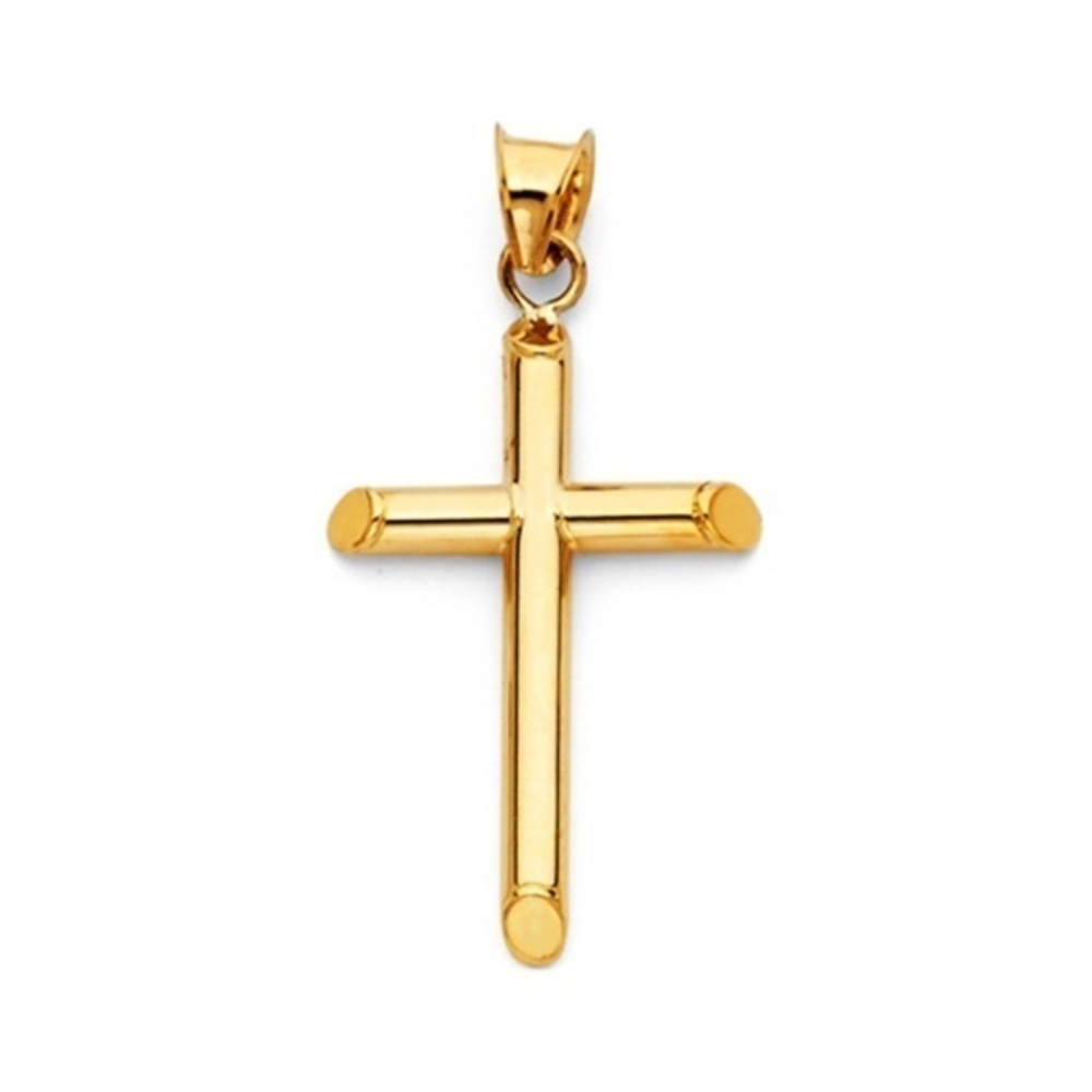 Small Tube Cross Pendant in 14K Yellow Gold